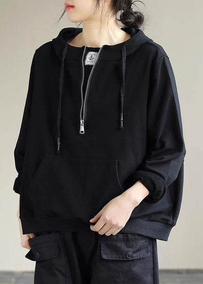 Art Black Top Silhouette Hooded Cinched Baggy Spring Top