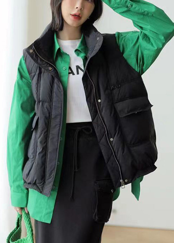 Orange Stand Collar Zip Up Pockets Duck Down Vest Winter