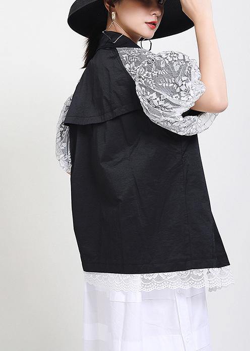 Black Patchwork Lace Button Jacket Summer