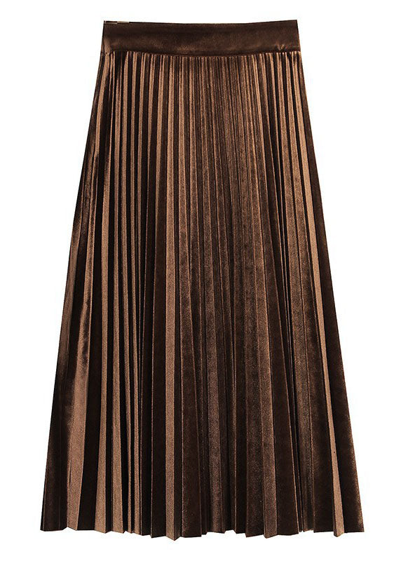 Classy Chocolate Velour Pleated Skirt Spring