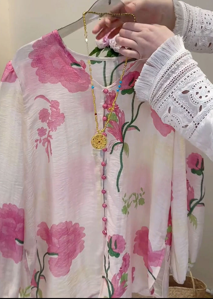 New Pink Print Shirts and Shorts Blouse Tops Fall