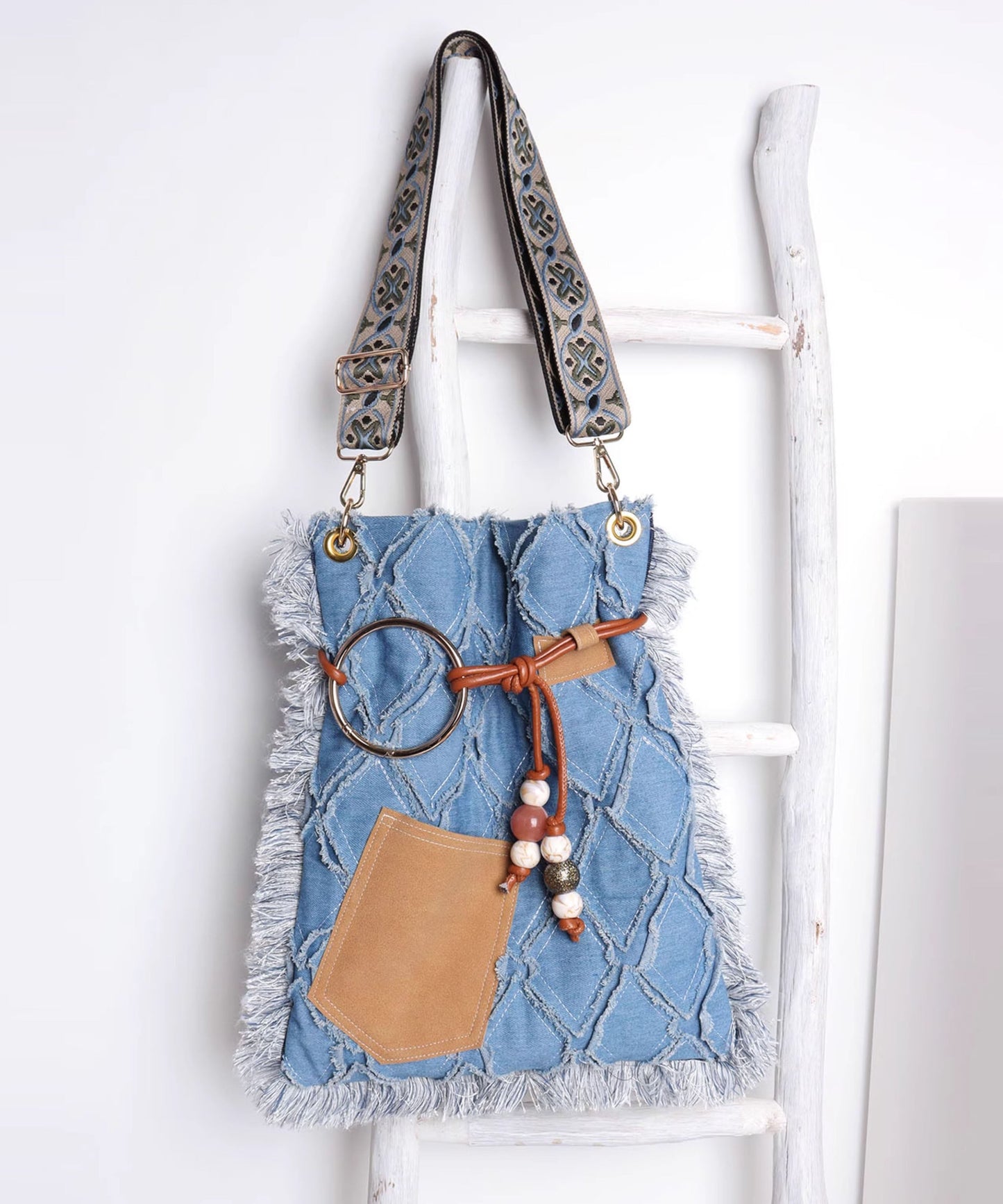 Blue Eyelash Large Capacity Denim Messenger Bag