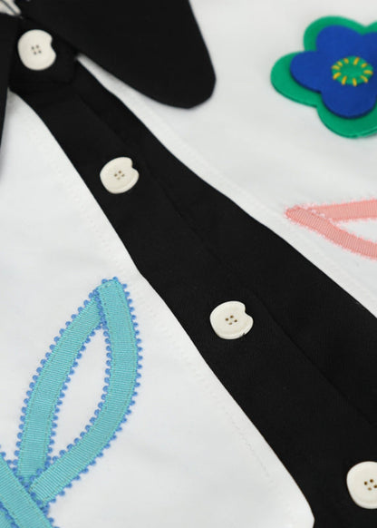 Italian Black White Peter Pan Collar Button Cape Shirts Long Sleeve
