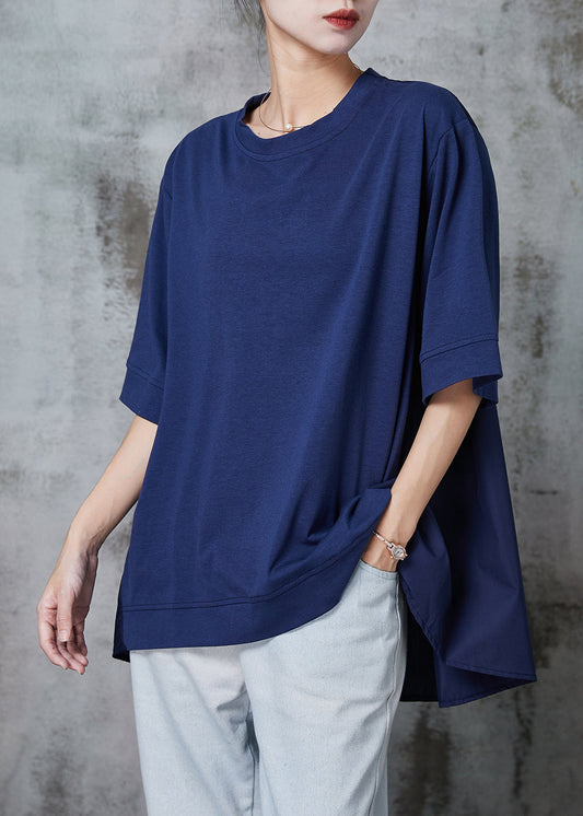 Navy Oversized Cotton Sweatshirt Half Sleeve