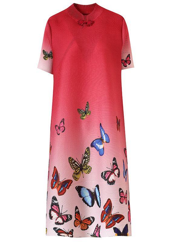Red Print Butterfly Side Open Summer Robe Dresses