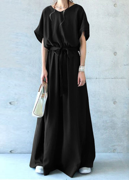 Black Tie Waist Exra Large Hem Cotton Dresses Summer