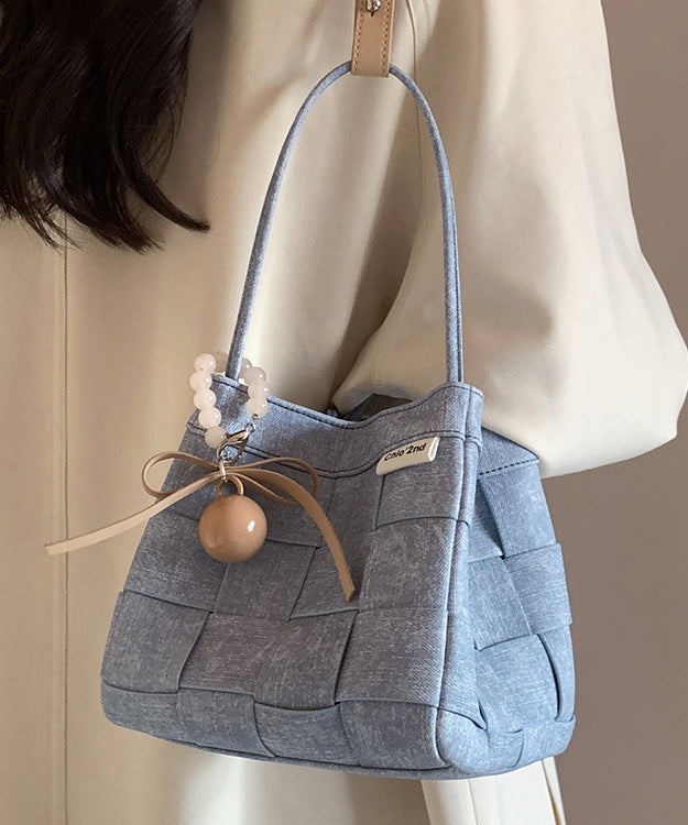 Blue Denim Woven Bucket Bag