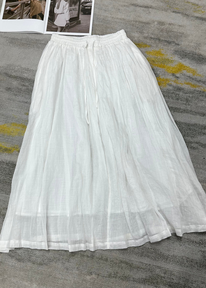 Leisure Khaki Elastic Waist Linen Long Skirt for Summer