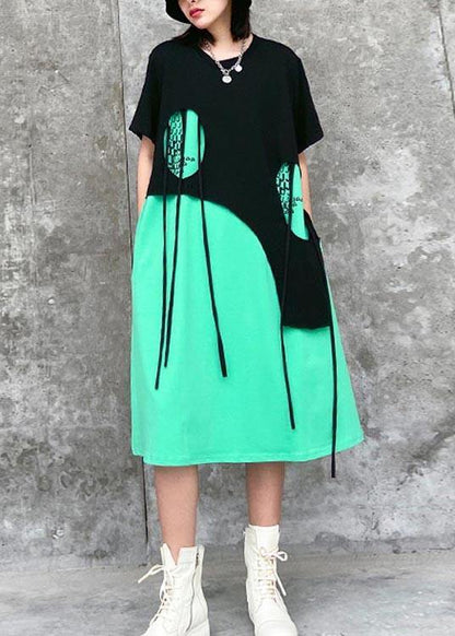 Italian Green Patchwork Hole Maxi Dresses Summer