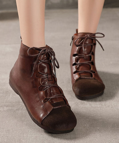 Splicing Boots Chocolate Comfortable Cowhide Leather Shelsea
