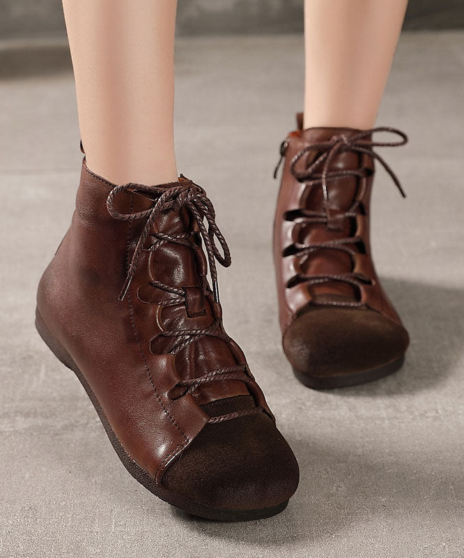 Splicing Boots Chocolate Comfortable Cowhide Leather Shelsea