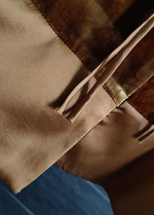 Chocolate Tasseled Patchwork Chinese Button Silk Velour Vest Sleeveless