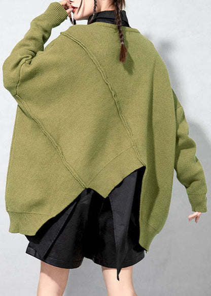 Green O-neck Patchwork Knit Sweaters Spring