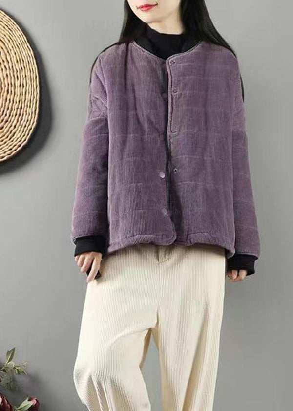 Purple Pockets Patchwork Fine Cotton Filled Coats Winter