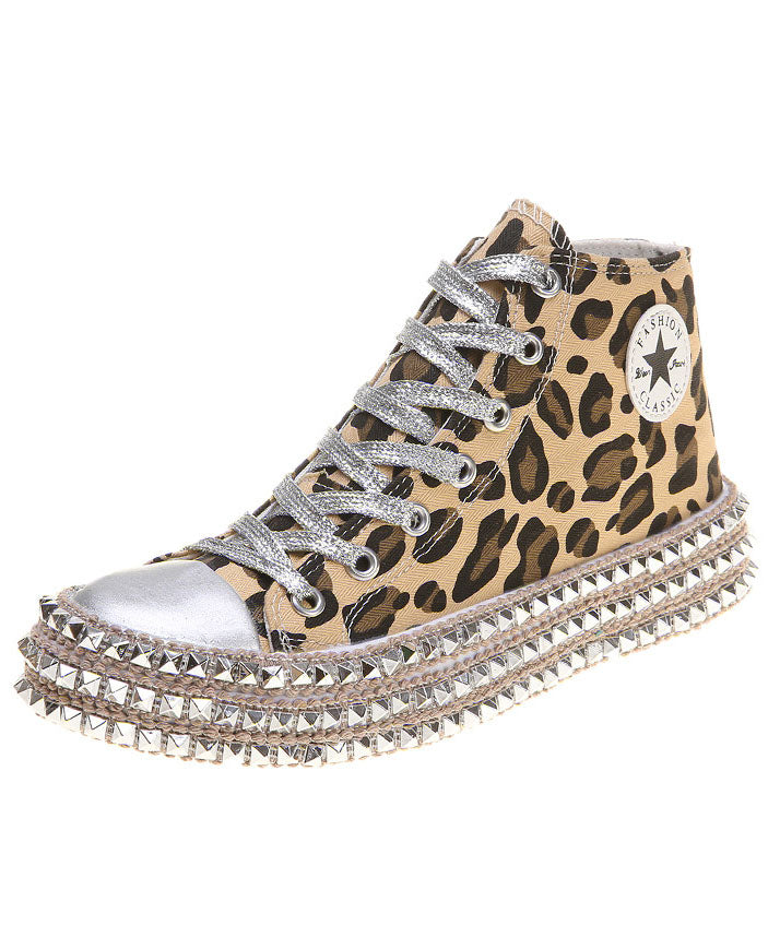 Leopard Print Flat Shoes for Rivet Cross Strap Splicing Flat Shoes for