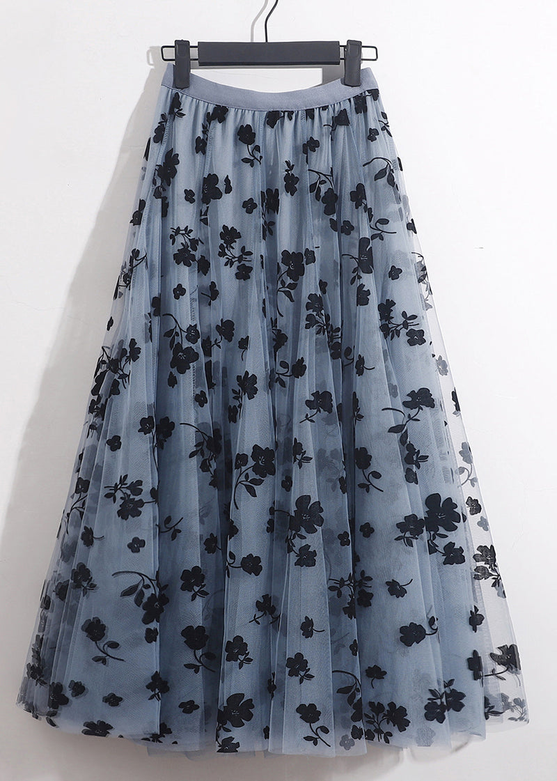 French Blue Elastic Waist Tulle Skirts Summer