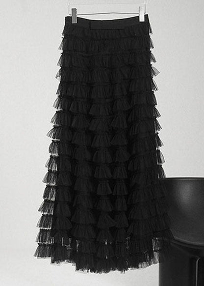 Black Patchwork Tulle Skirt Spring