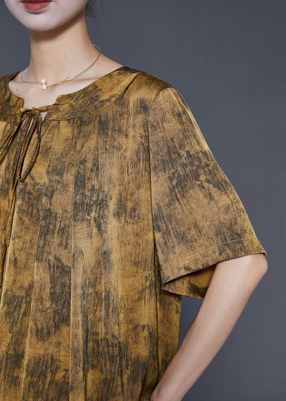 Brown Oversized Tie Dye Silk Two Piece Set Summer