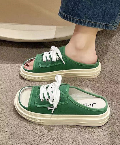 New Summer Stylish Green Lace Up Canvas Slide Sandals