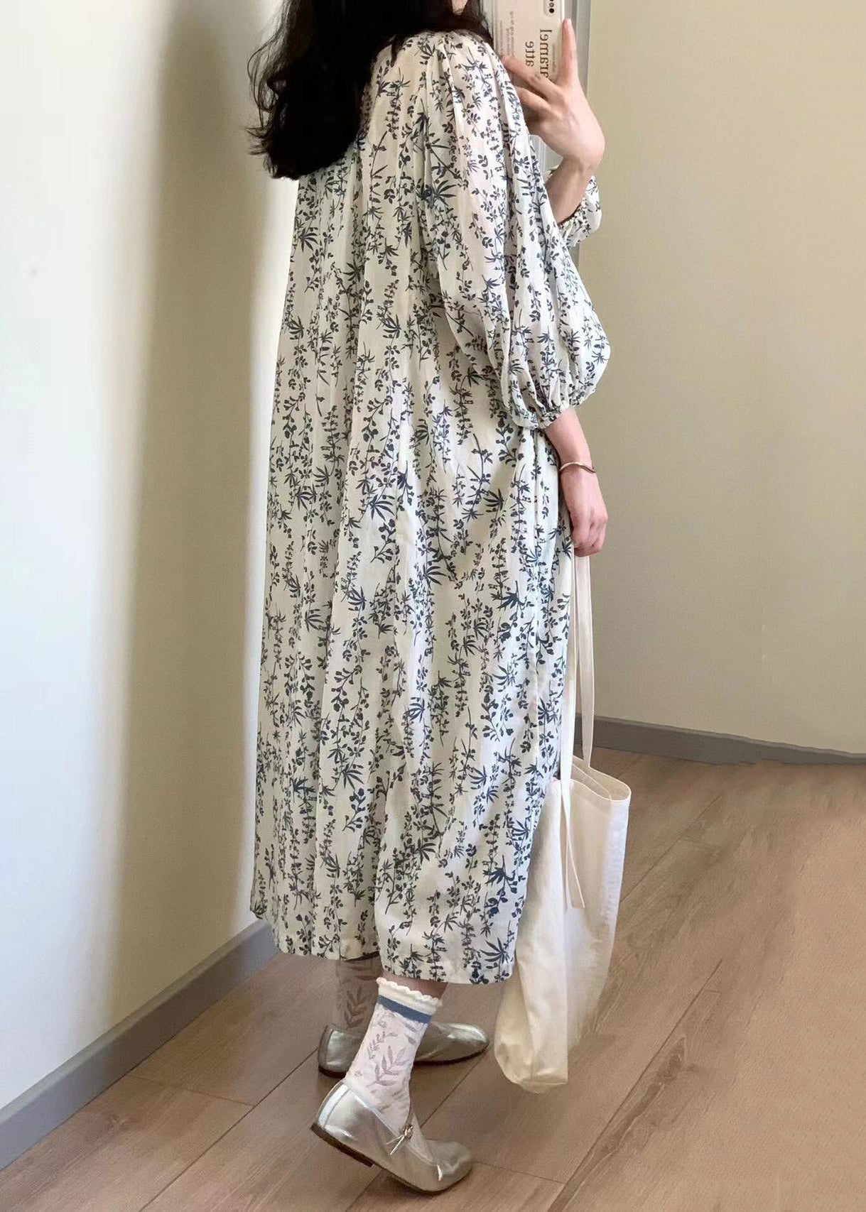 Button Print Tie Waist Cotton Long Dress Summer