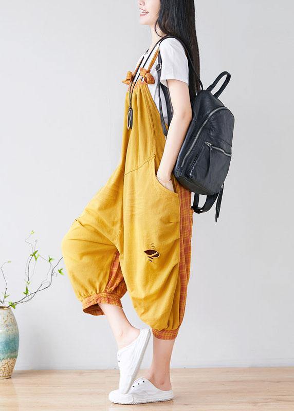 Diy Yellow Pockets Patchwork Plaid Fall Outfits Rompers Cotton