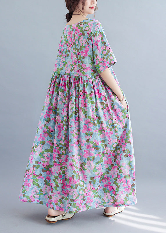 Purple Print Patchwork Holiday Long Dress Summer