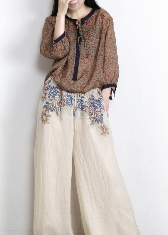 Nude Print Elastic Waist Linen Pants