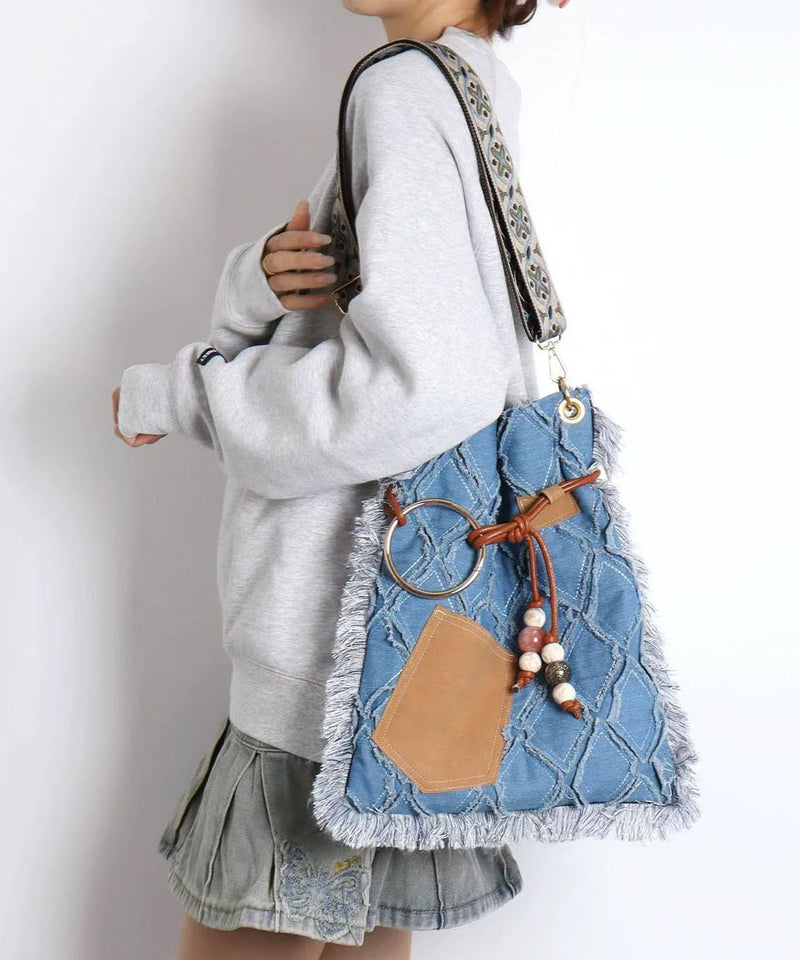 Blue Eyelash Large Capacity Denim Messenger Bag
