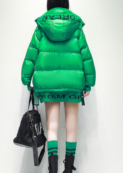 Style Green Hooded Zippered Patchwork Duck Down Jackets Winter