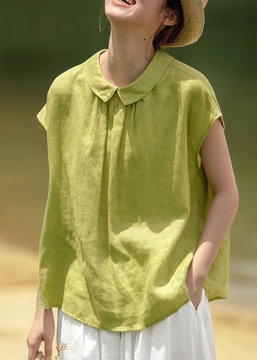 Pink Peter Pan Collar Button Cotton Shirt Summer