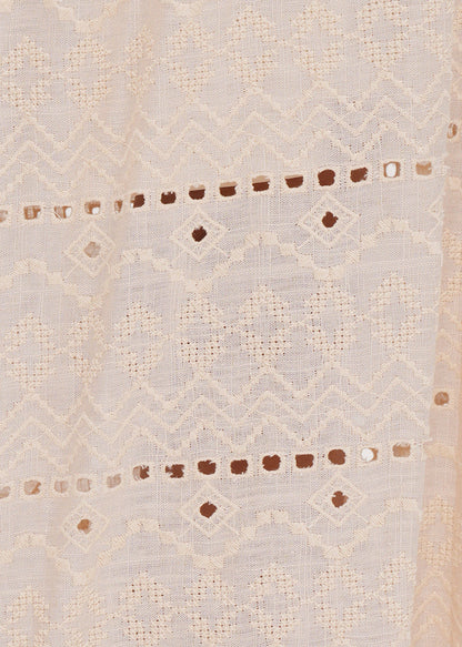 Style Beige Embroidered Hollow Out Side Open Cotton Skirts Summer