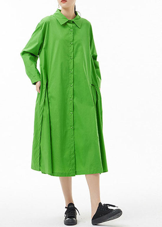 Boutique Green Peter Pan Collar Button Party Shirt Dress Spring