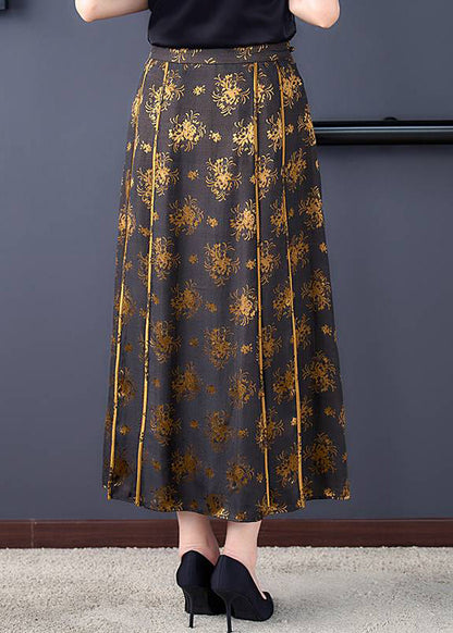 Print High Waist Tie Waist Pockets Silk a Line Skirt Fall