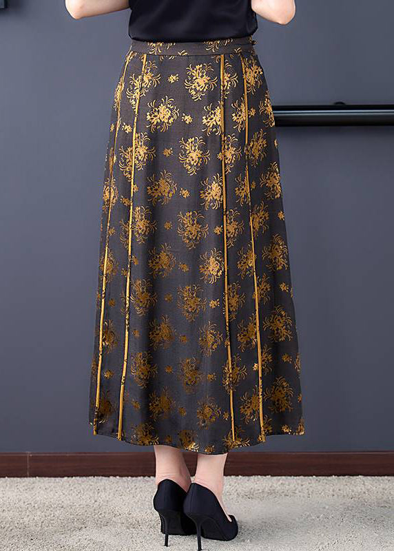 Print High Waist Tie Waist Pockets Silk a Line Skirt Fall