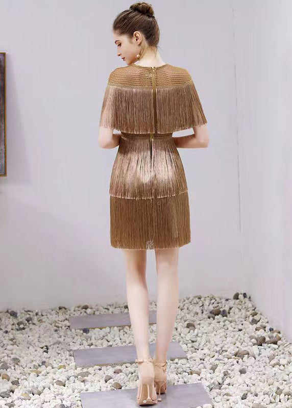Boutique Gold Tasseled Hollow Out Party Dresses Summer