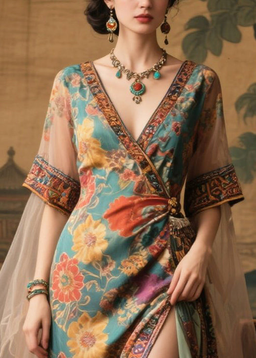 Tea Green Side Open Chiffon Dinner Dress Summer