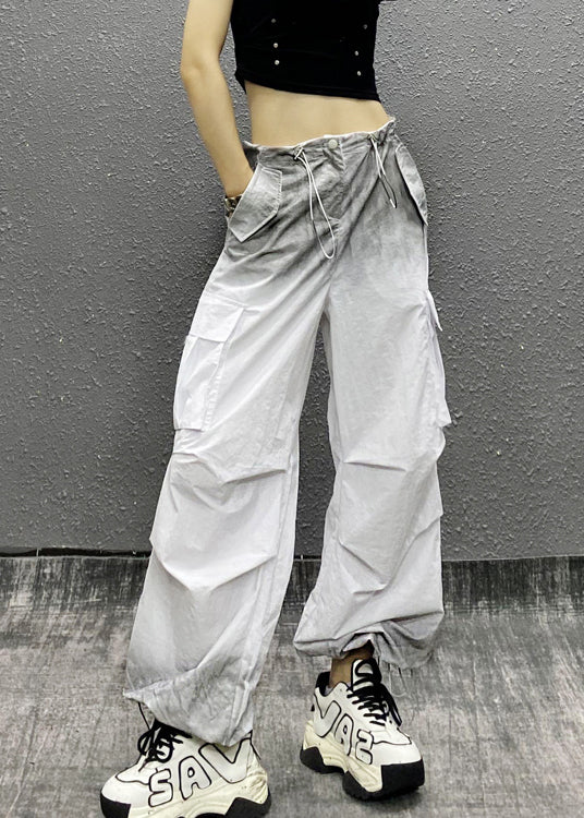 New White Gradient Drawstring Thin Beam Pants Summer