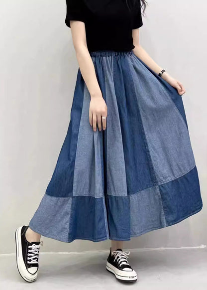 Navy Patchwork Denim Pant Skirts Oversized Exra Large Hem Summer