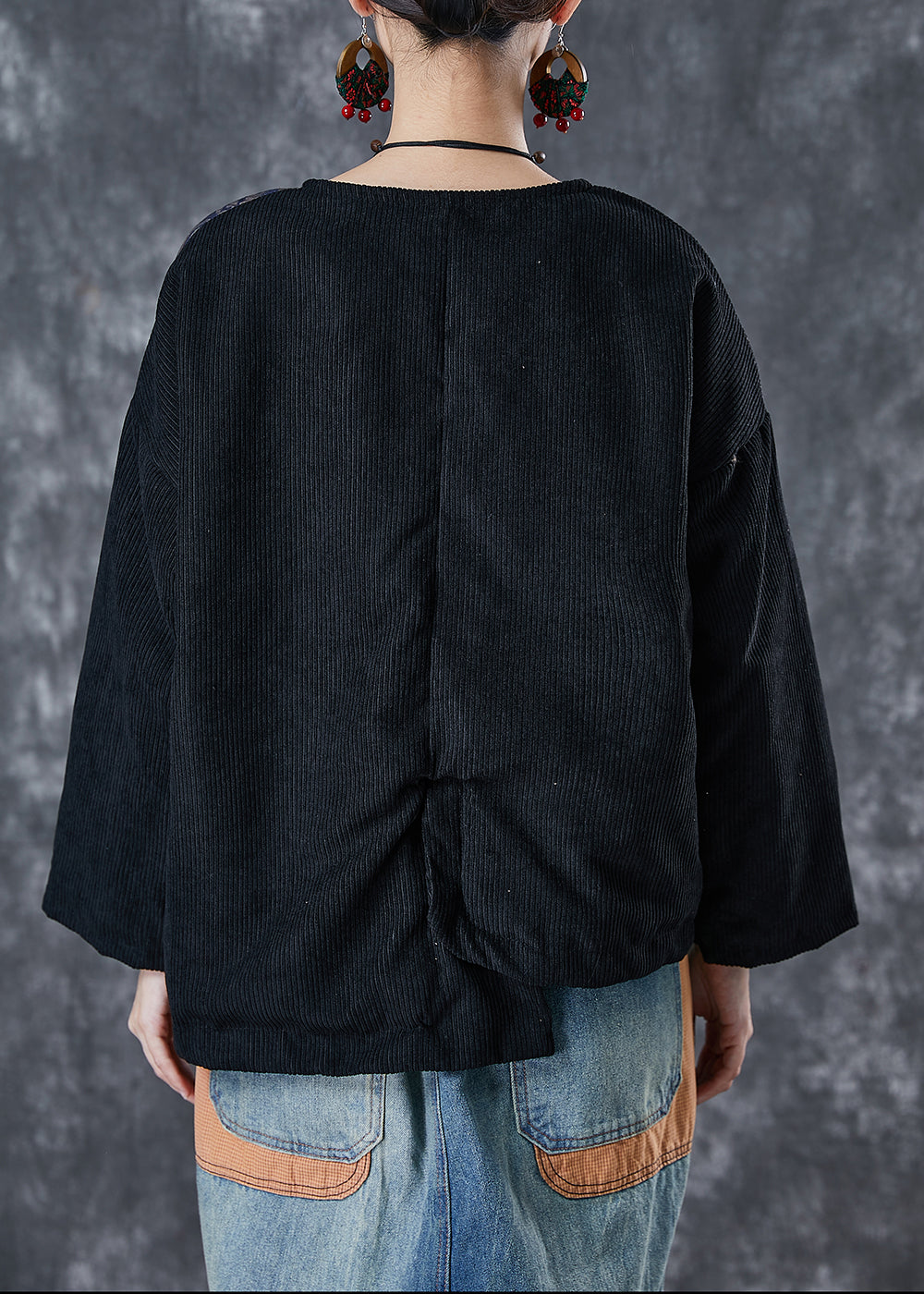 Black Asymmetrical Patchwork Fine Cotton Filled Coats Winter