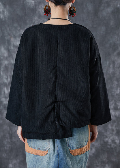 Black Asymmetrical Patchwork Fine Cotton Filled Coats Winter