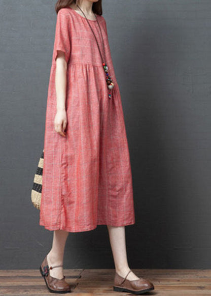 Red O-neck Cinched Dresses Short Sleeve