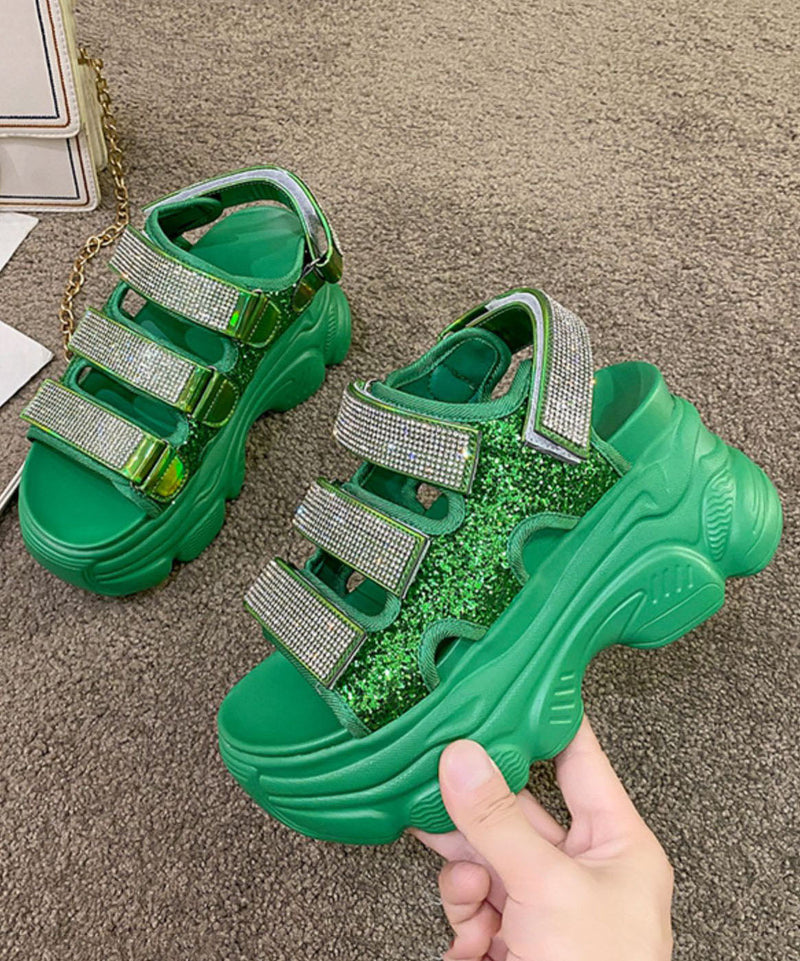Green Zircon Sequins Splicing Peep Toe Platform Sandals