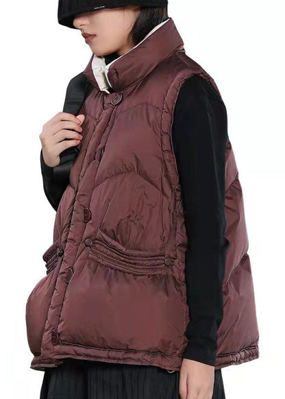 Street Mulberry Peter Pan Collar Pockets Button Winter Sleeveless Down Vest
