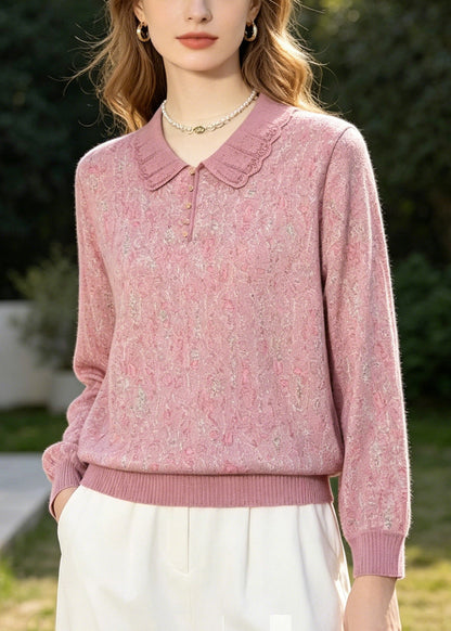Pink Peter Pan Collar Print Cotton Shirt Top Summer