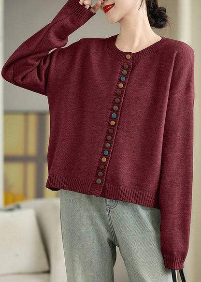 Dull Grey Colorful Buttons Knit Cardigans Spring