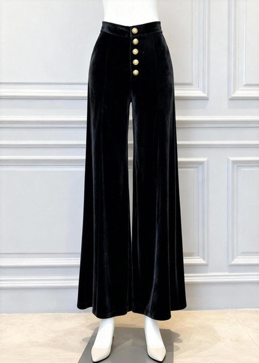 New Black High Waist Silk Velvet Wide Leg Pants Winter