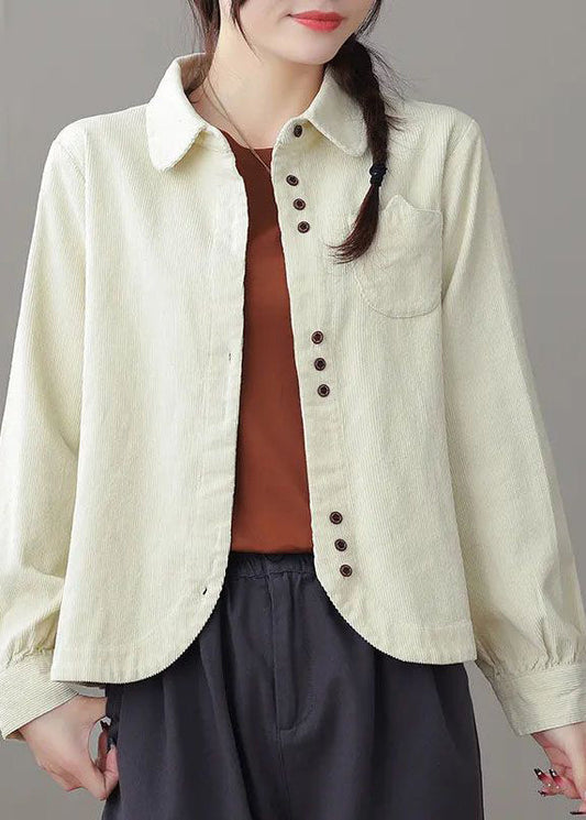 White Peter Pan Collar Button Corduroy Coats Long Sleeve