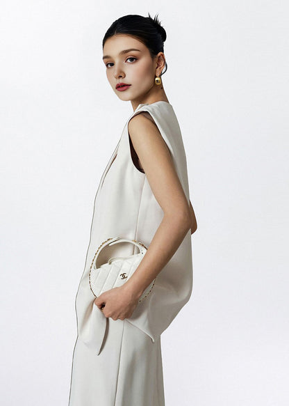 Italian Beige O Neck Side Open Two Pieces Set Sleeveless