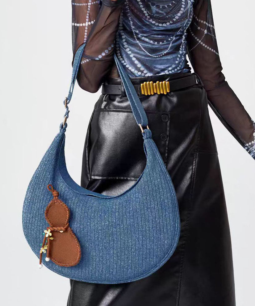 Retro Denim Blue Durable Pendant Cotton Hobo Bag