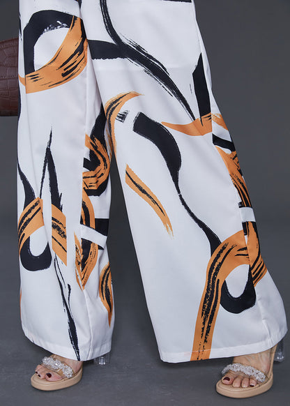 Modern White Print Patchwork Chiffon Two Piece Set Clothing Summer